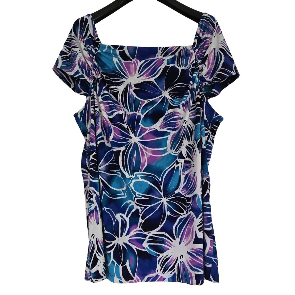 JONES NEW YORK Brightly Coloured Patterned Squareneck Top  3X